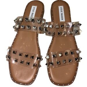 Steve Madden Women's Rhinestone Studded Slip-On Sandals, Tan, Size 8